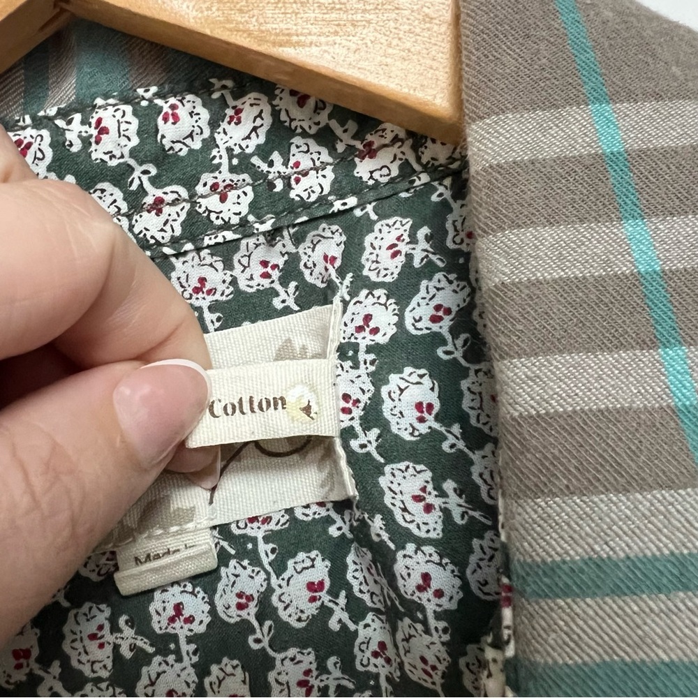 Aventura 100% Organic Cotton Button Down Shirt Turquoise Plaid Hiking Outdoors L - Picture 5 of 9